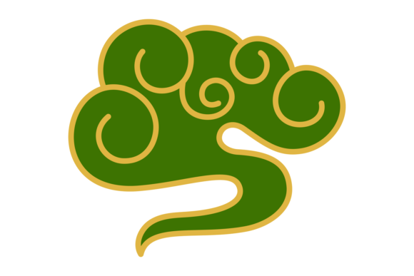 Asian Cloud. Green Decorative Element. O