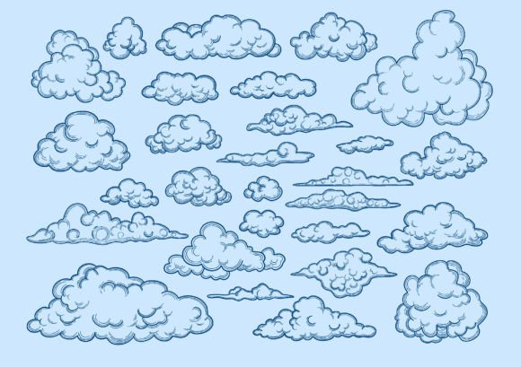 Clouds Sketch. Decorative Sky Elements