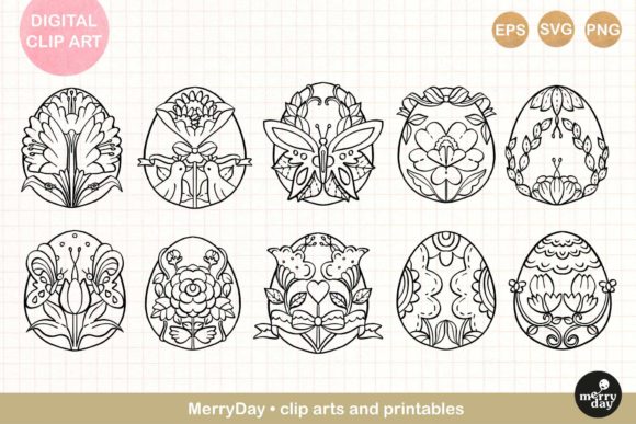 Unlocking Creativity with 10 Decorative Easter Eggs Line Art for Diverse Design Projects